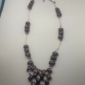 Black Bead Hand Knotted Fashion Necklace W ORIGINAL TAG